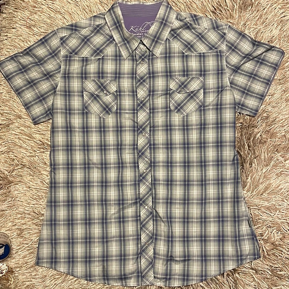 Kuhl Button Front Short Sleeve Plaid Shirt